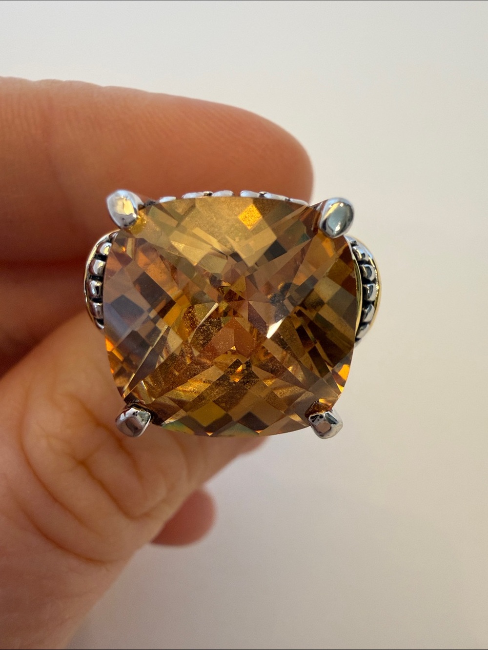 Sterling Silver Cushion-Cut Cognac Gemstone Ring - Brown
